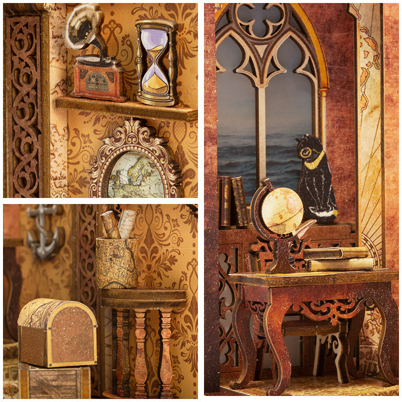 Une boîte de chambre miniature sur le thème de l’antiquité, du nautisme et de l’érudition.