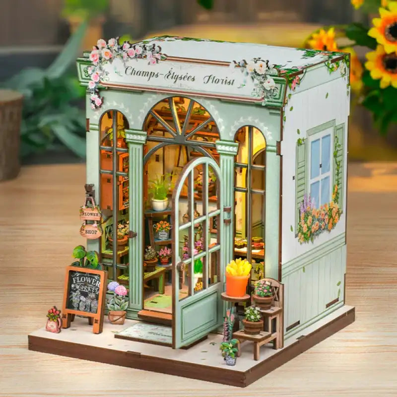 Maison de poupée miniature en bois en kit d’une boutique de fleuriste