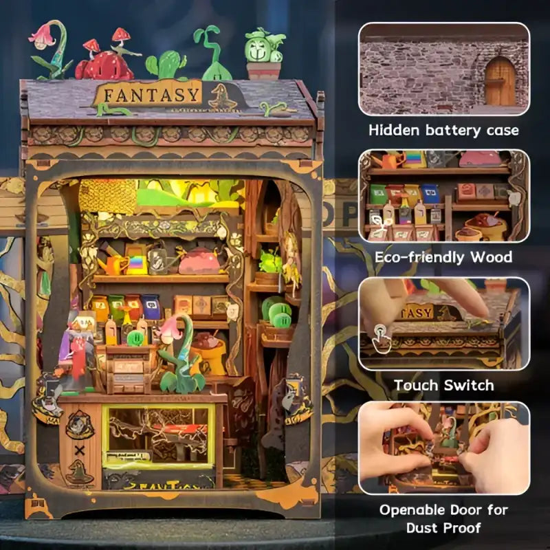 Une maison de poupée miniature en kit avec des lumières qui fonctionnent et une porte anti-poussière qui s’ouvre.