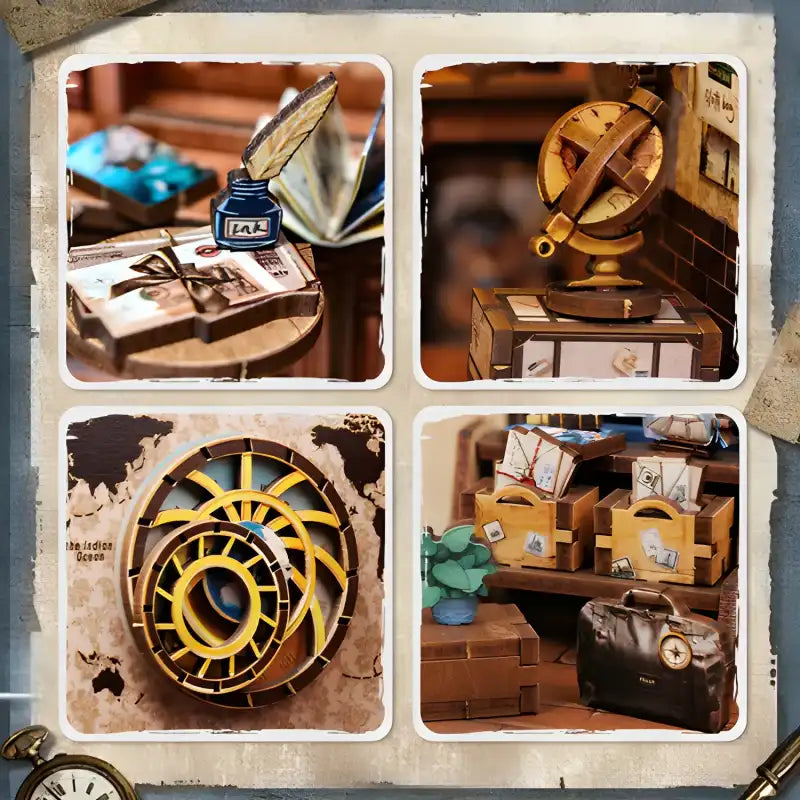 Une collection de dioramas de pièces miniatures sur le thème de l’époque.