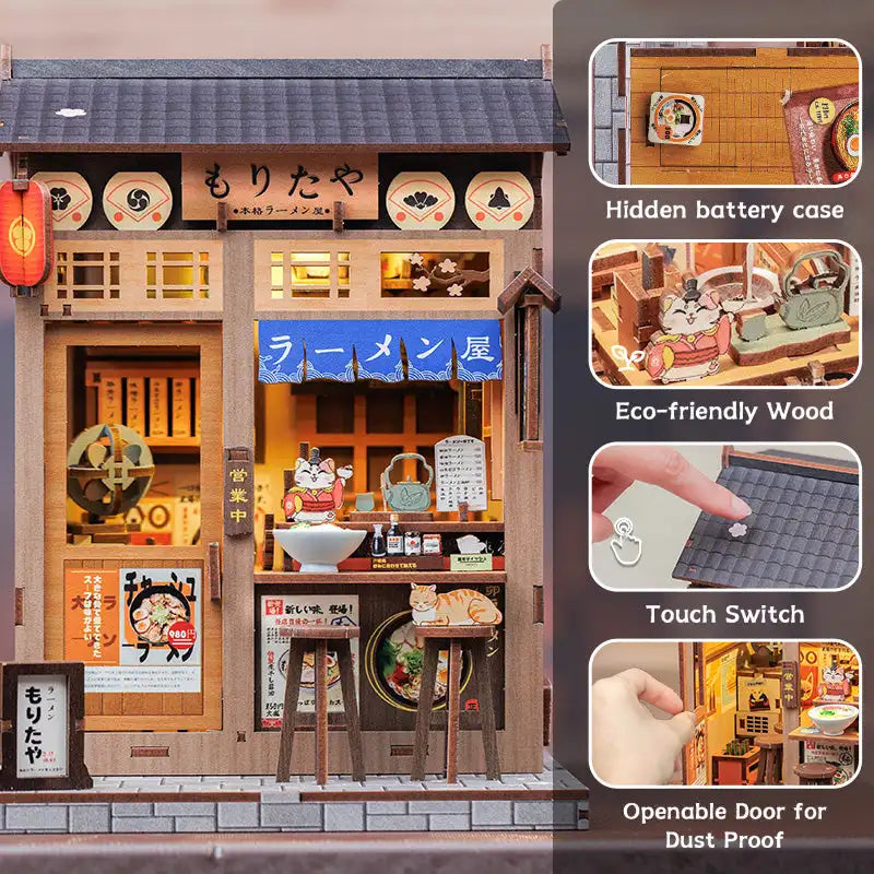 Maison de poupée miniature de style japonais avec lumières fonctionnelles et porte anti-poussière.