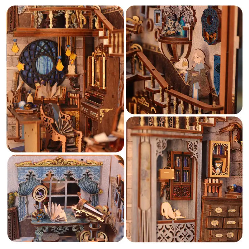 Une maison de poupée en bois complexe à plusieurs pièces ou un kit de diorama miniature.
