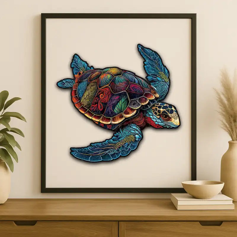 Œuvre d’art tortue de mer ornée encadrée