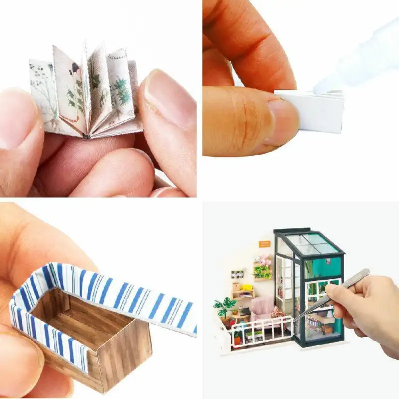 Un kit de maison de poupée miniature à monter soi-même.