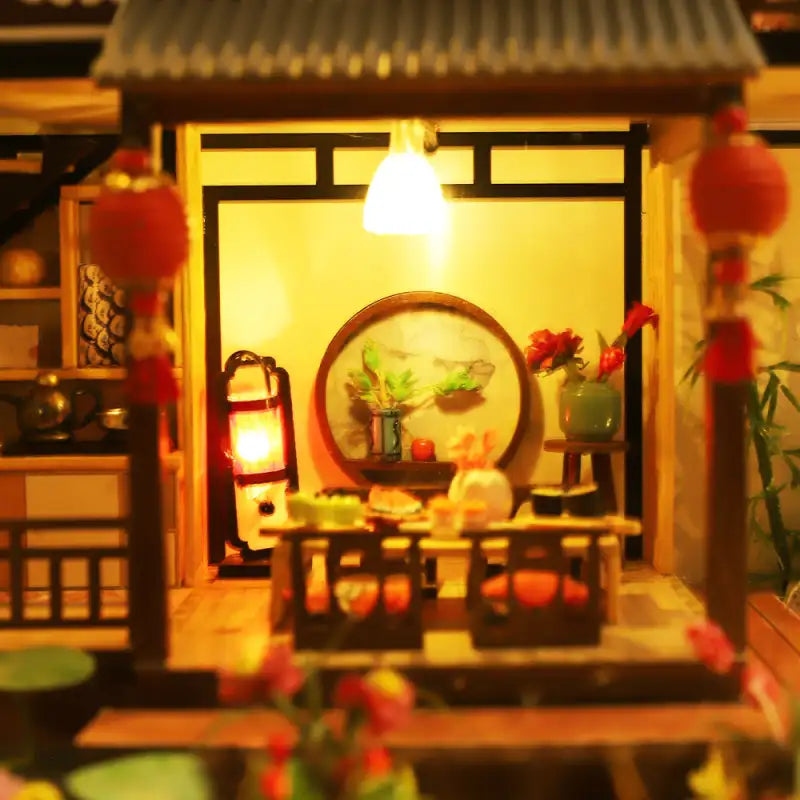 Chambre de maison de poupée miniature avec décor chinois traditionnel