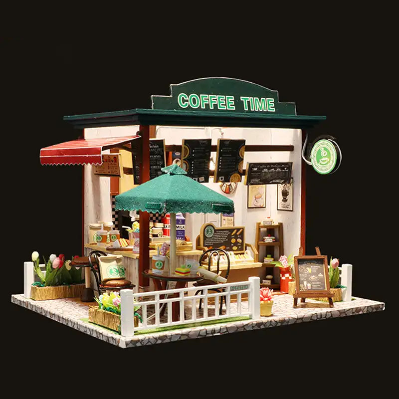 Maison de poupée miniature en kit d’un café.